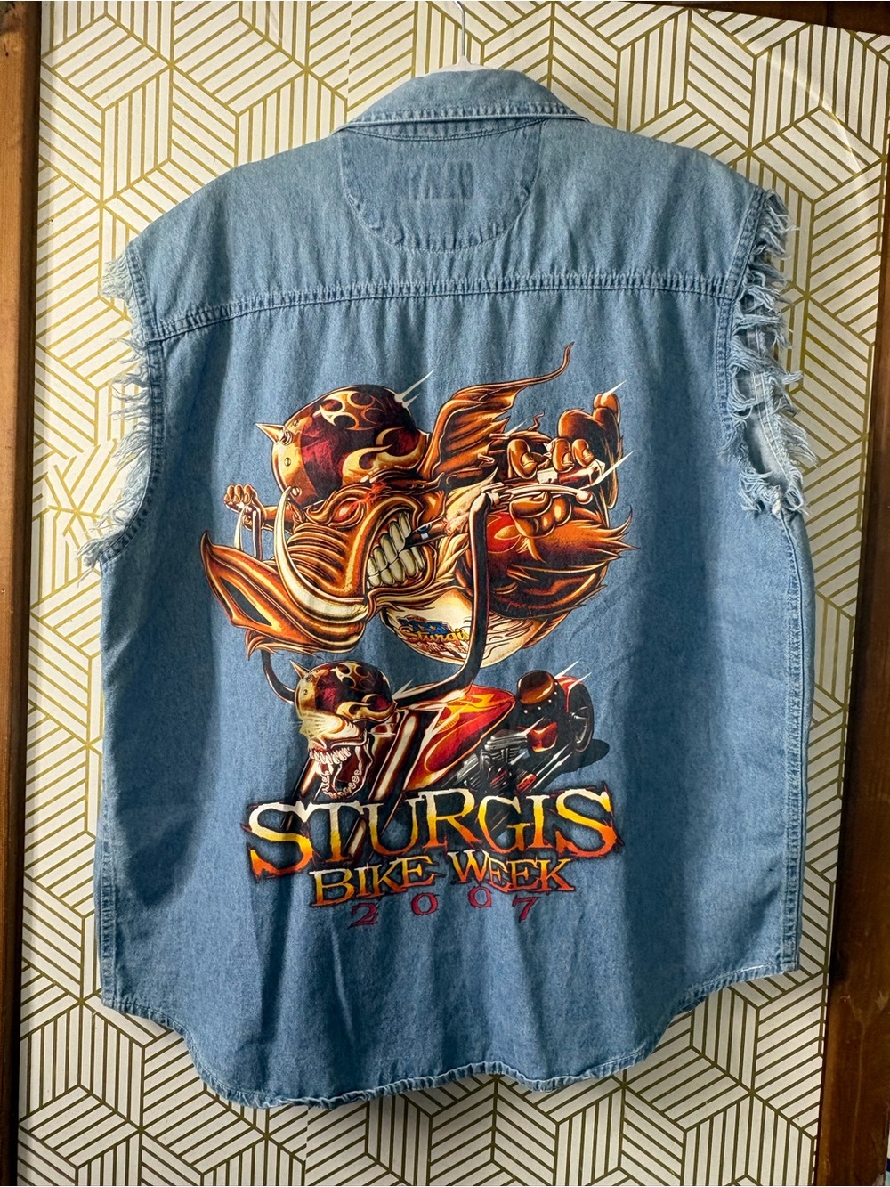 Sturgis Bike Week 2007 Denim sleeveless shirt with Graphic Back xl